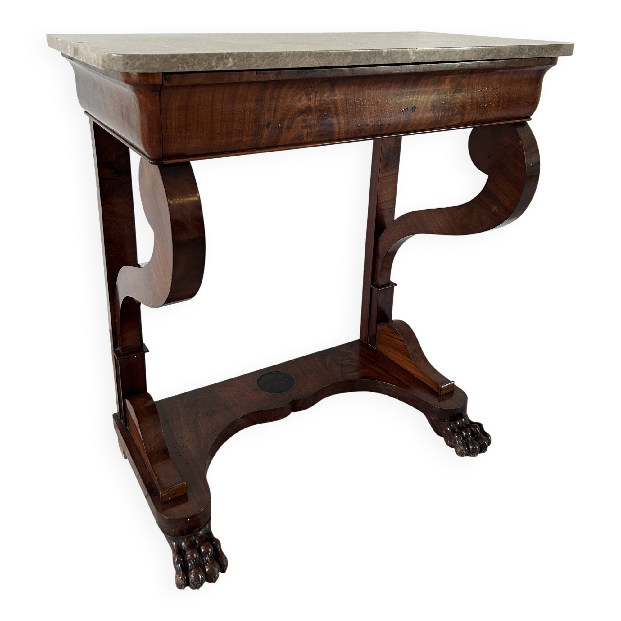 Console d'époque Louis-Philippe, placage d'acajou et marbre