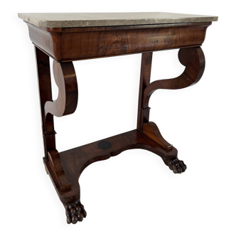 Louis-Philippe period console, mahogany veneer and marble