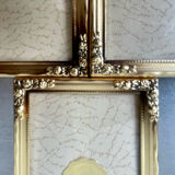 Set of 3 vintage identical gold colored metal picture frames convex glass