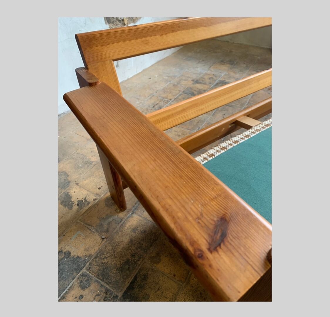 Brutalist pine sofa and armchair, france, 1960