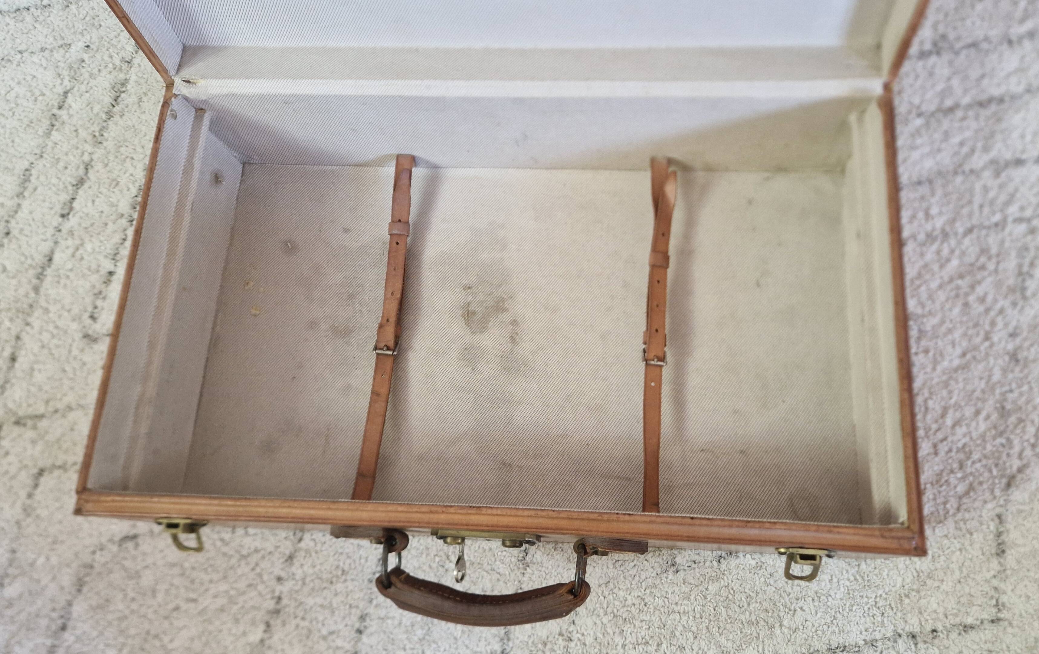 Antique leather and brass trunk/suitcase, high-end luggage circa 1930