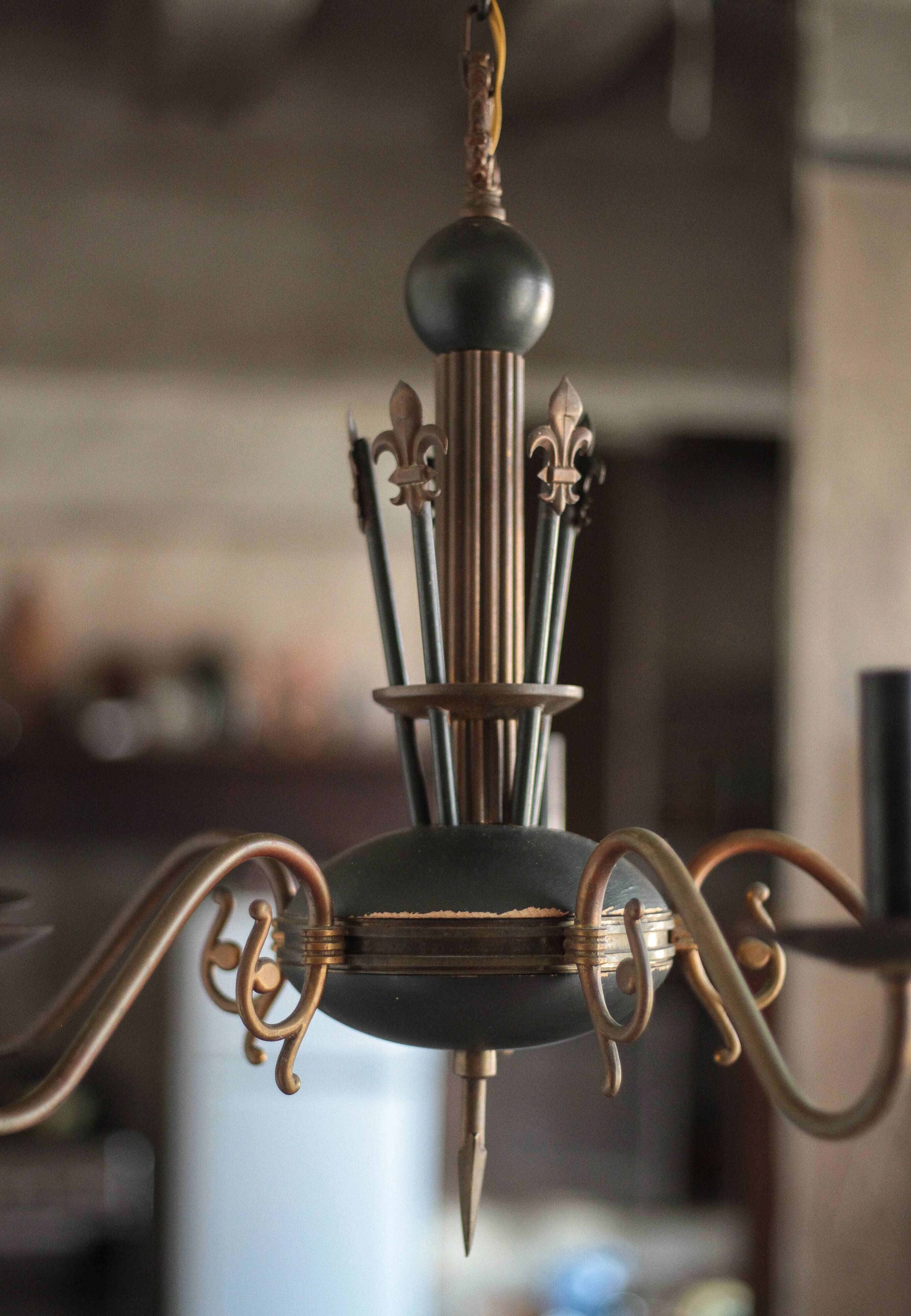 Vintage pendant light, empire brass pendant light, arrow pendant light