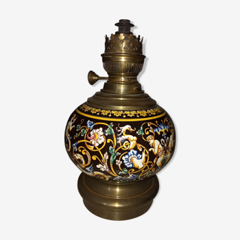 Bronze kerosene lamp JS and Gien earthenware