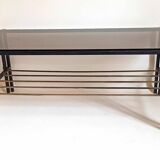 Magazine holder coffee table 1960s smoked glass, metal and brass Width 94.2 cm