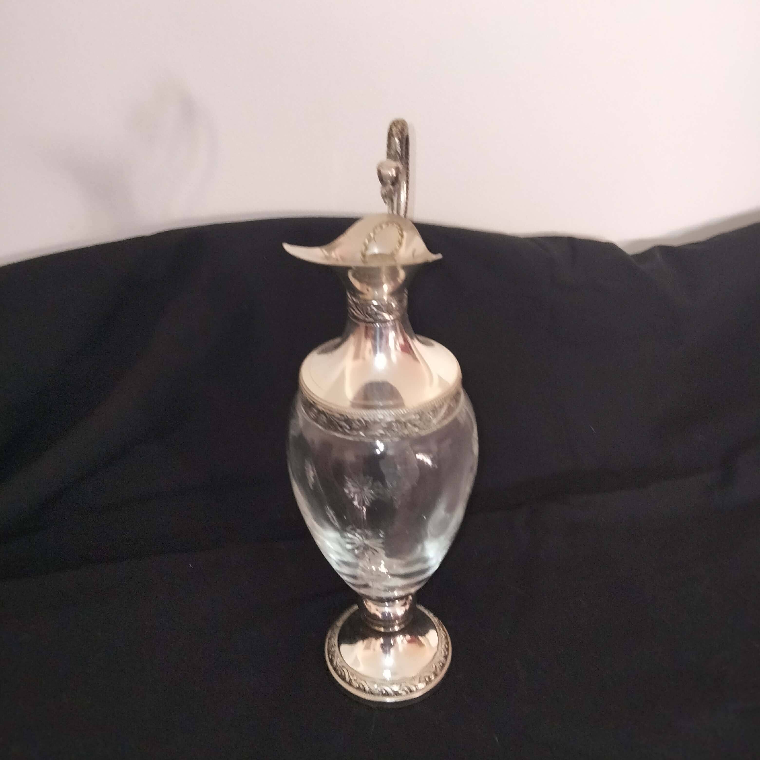 Vintage glass and metal carafe