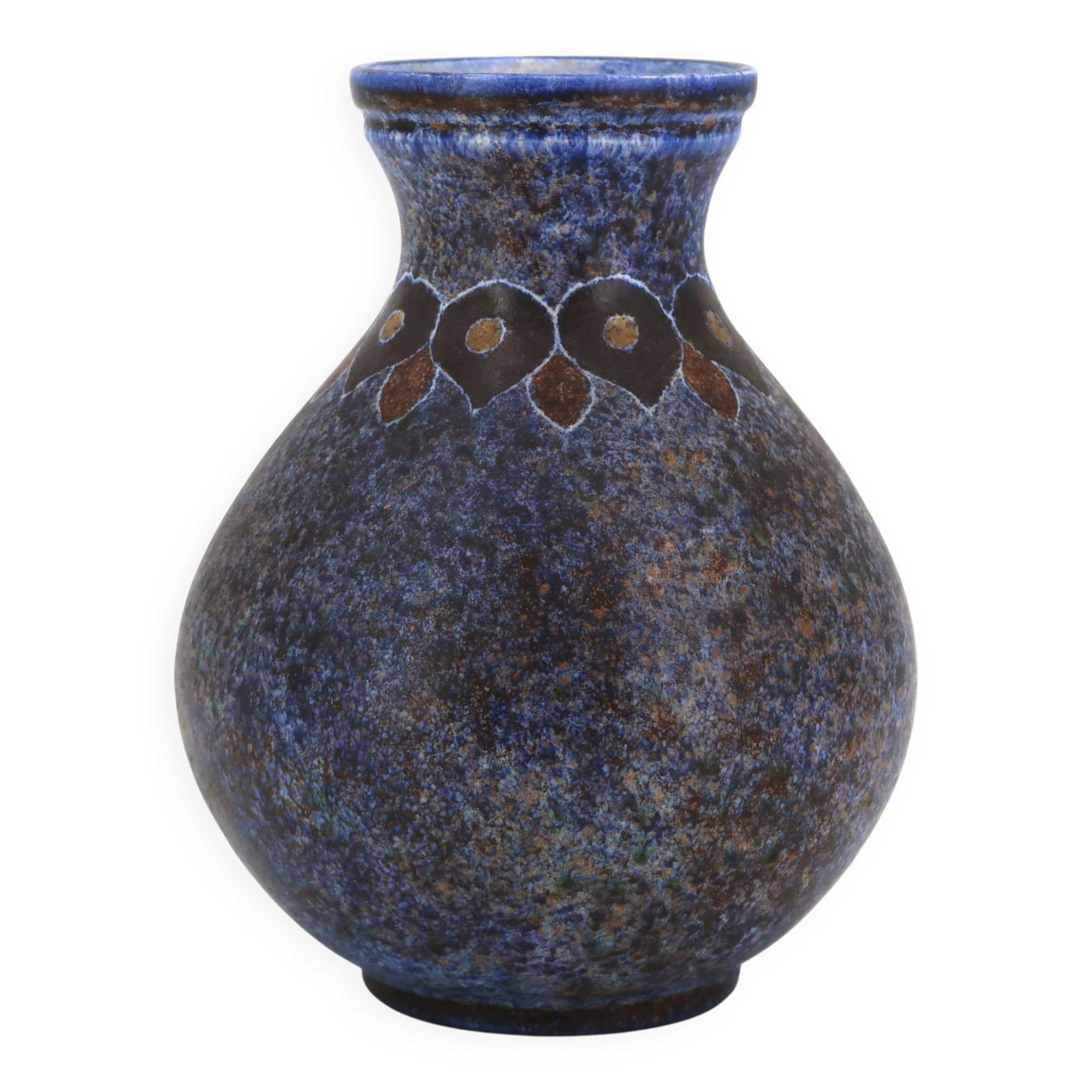 Blue speckled ceramic vase by Bernard Buffat, 1970s.