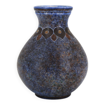 Blue speckled ceramic vase by Bernard Buffat, 1970s.
