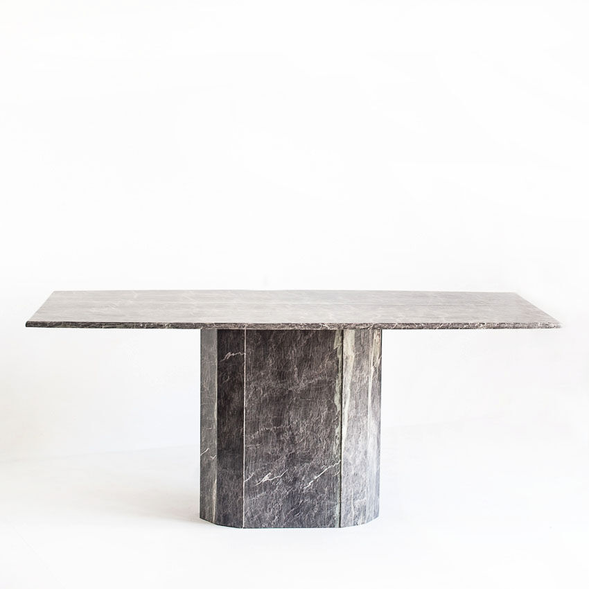 Vintage dining table. Gray marble. Italy, 90s
