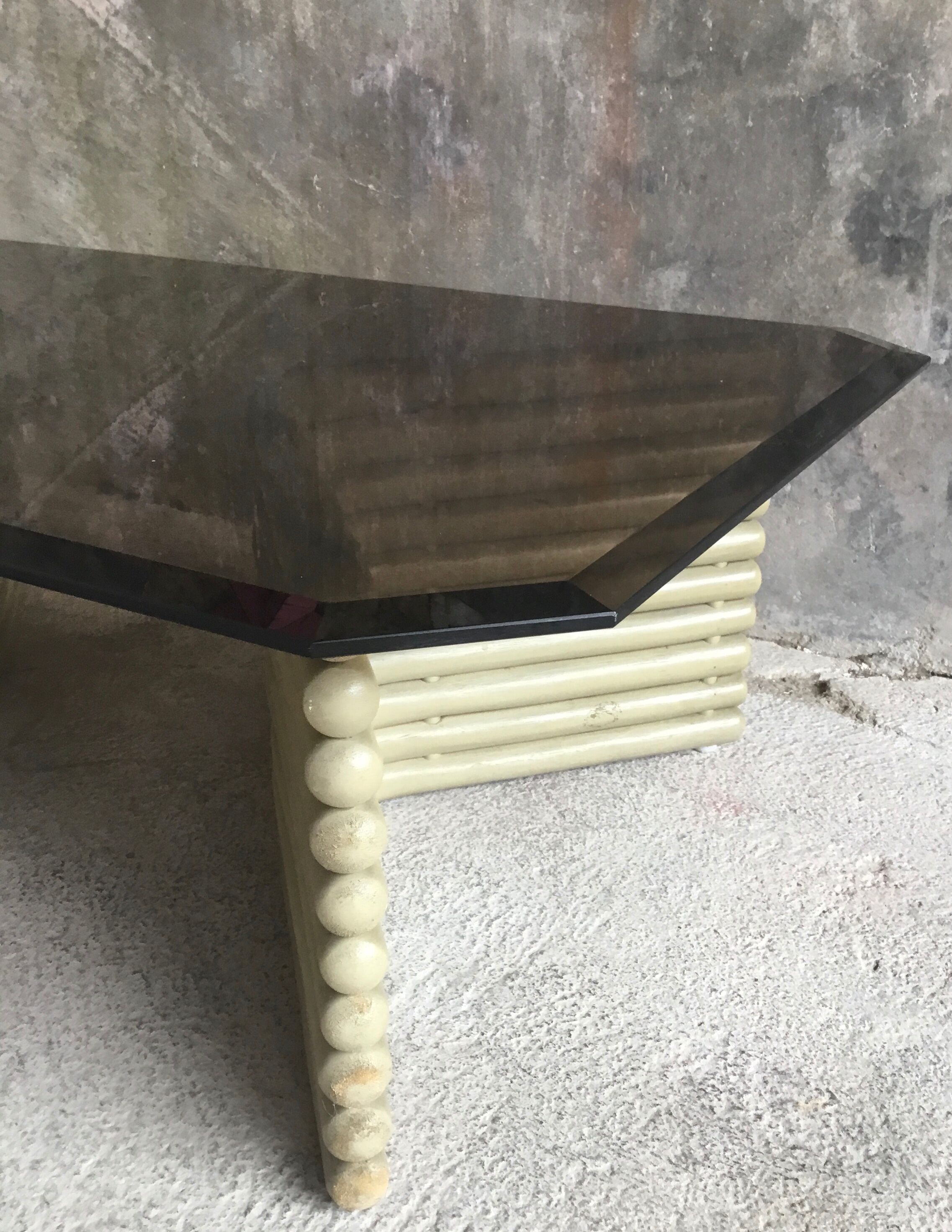 Coffee table smoked glass and wood Flecht workshop, Schütz, made in W Germany