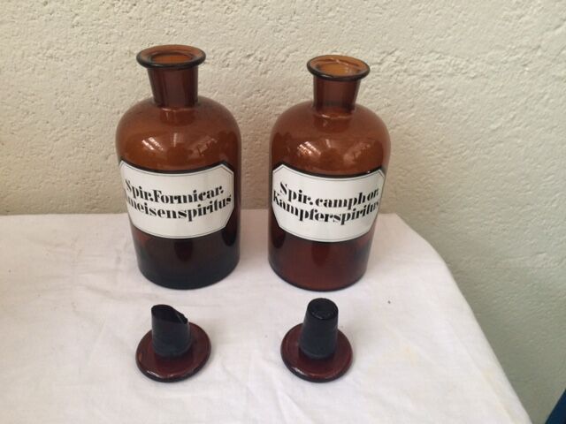 Lot of two bottles of apothecary, pharmacy collection, amber thick glass
