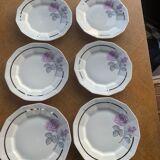 6 small plates in porcelain art deco octagonal shape pattern of roses.