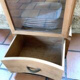 Wooden glass cabinet with drawer