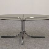 Space age coffee table in tubular and smoked glass, 60s-70s