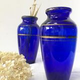 Apothecary bottle pharmacy early XX blue and gold