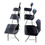 Set of 6 Flototto chairs wenge wood chrome steel 70s