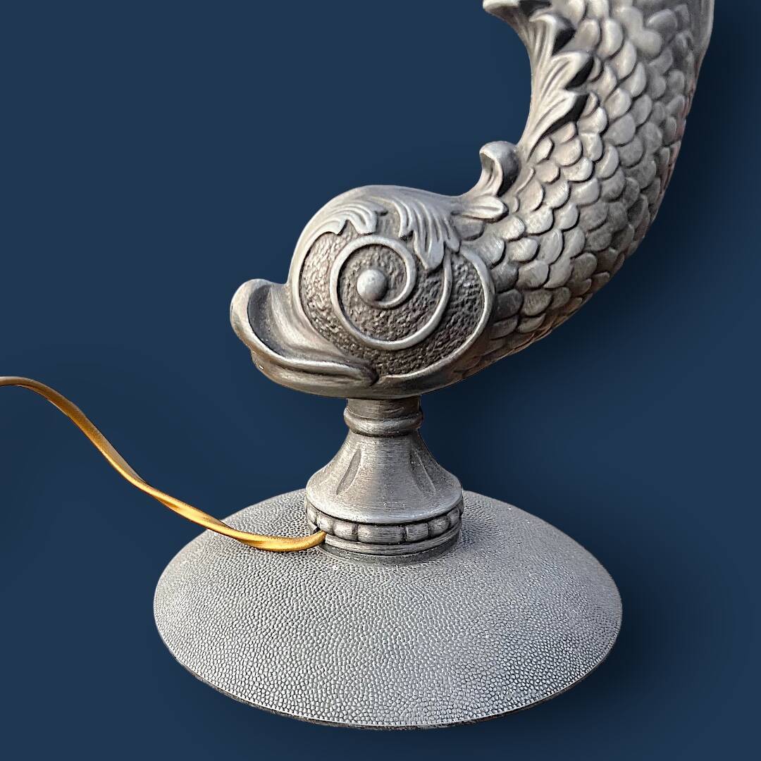Sculptural metal lamp base – Stylised fish, 1950s