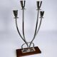 Art deco candlestick in stainless steel and rosewood, 4 flames, Spain, 1970s