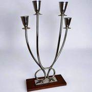 Art deco candlestick in stainless steel and rosewood, 4 flames, Spain, 1970s