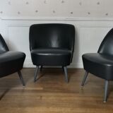 Cocktail armchair blued black leather 50/60