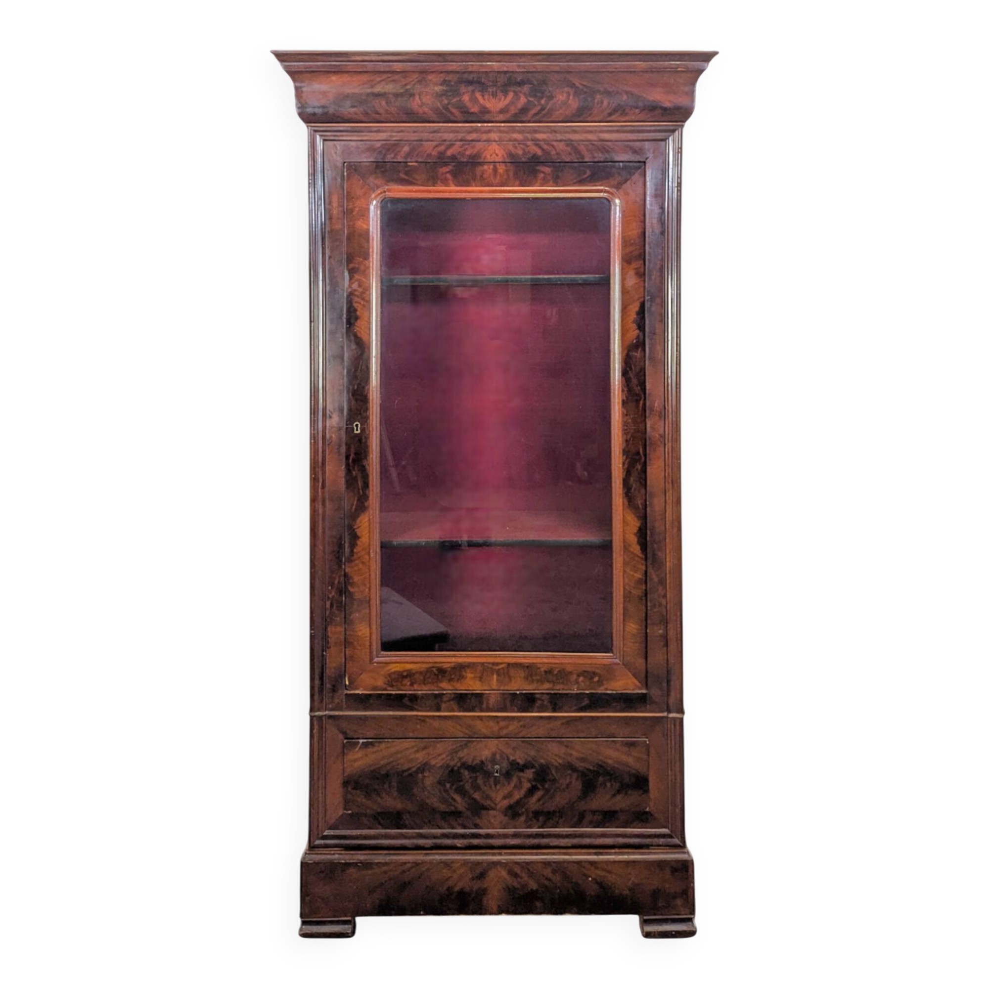 Louis Philippe period glass cabinet in flamed mahogany