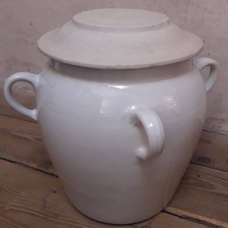 Grease pot salting pot H47cm in enamelled stoneware