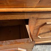 Old wooden baker's chest with storage drawers