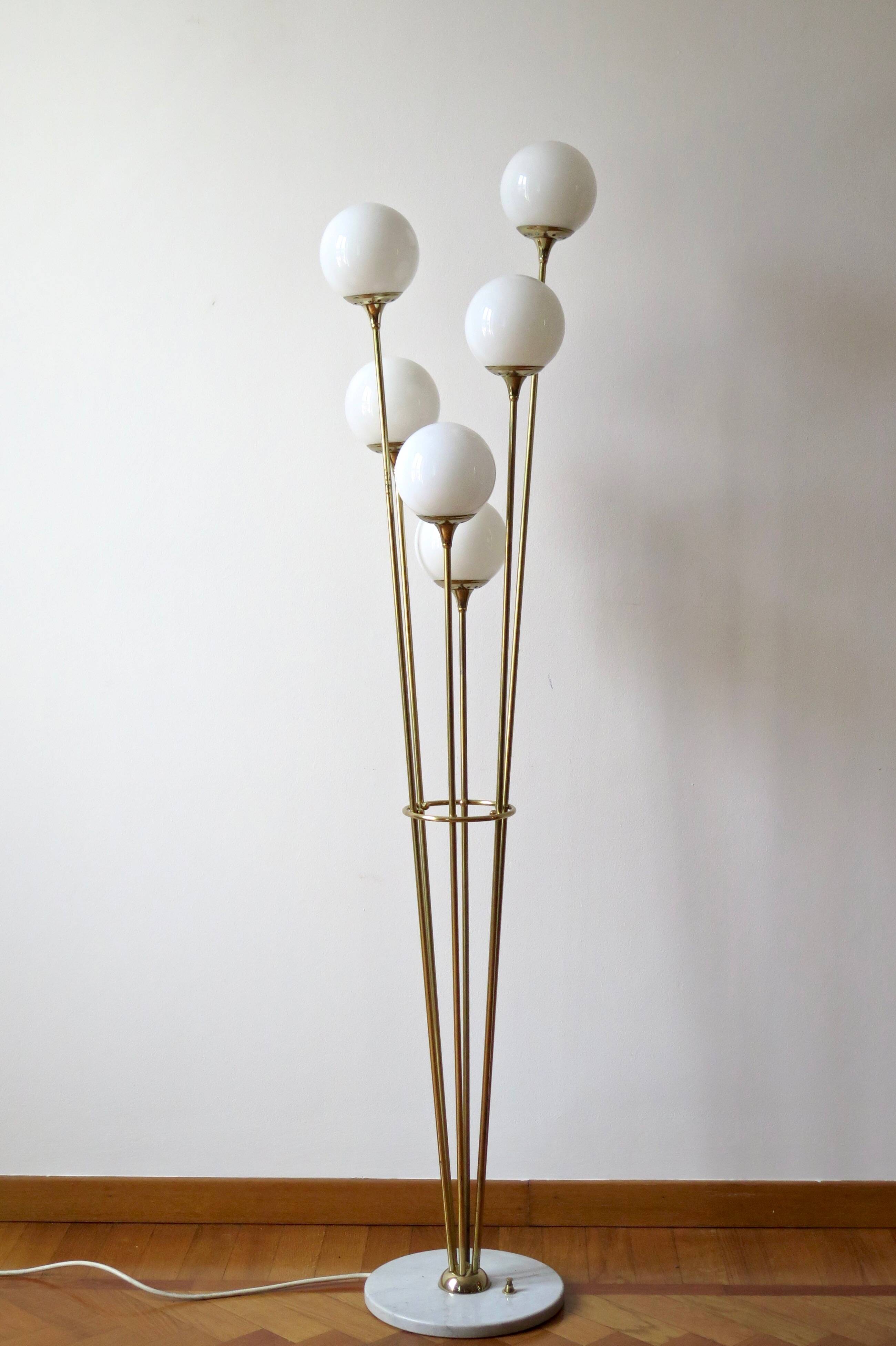 Italian Floor Lamp In Brass, Carrara and Opaline