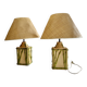 Lampe de table en céramique imitation bambou avec Abat jours, années 1970
