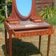 Art Deco oak dressing table, marble top and swivel mirror.