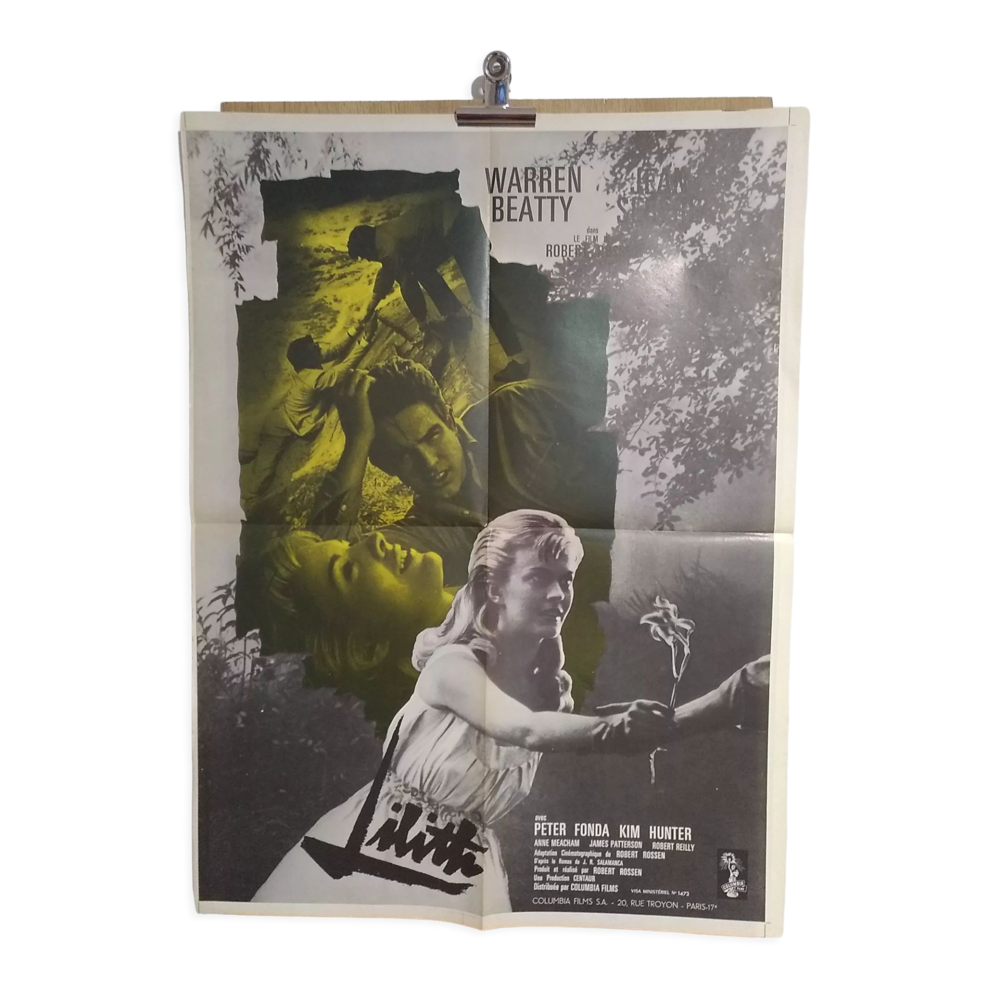 A small folded original movie poster: Lilith Warren Beatty Peter Fonda year 1964