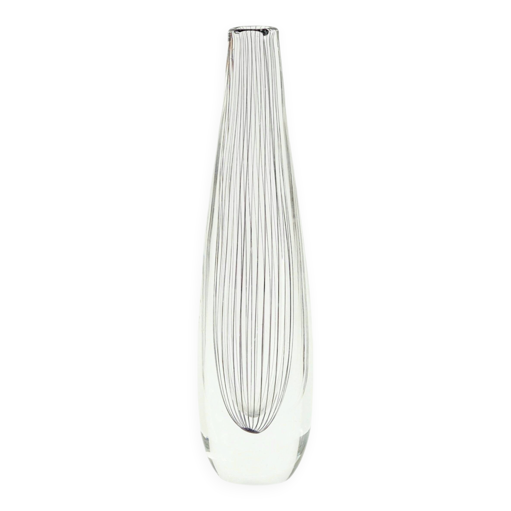 Mid Century Scandinavian Striped Glass Vase, V. Lindstrand for Kosta, 1950s