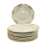 9 plates in white and gold porcelain