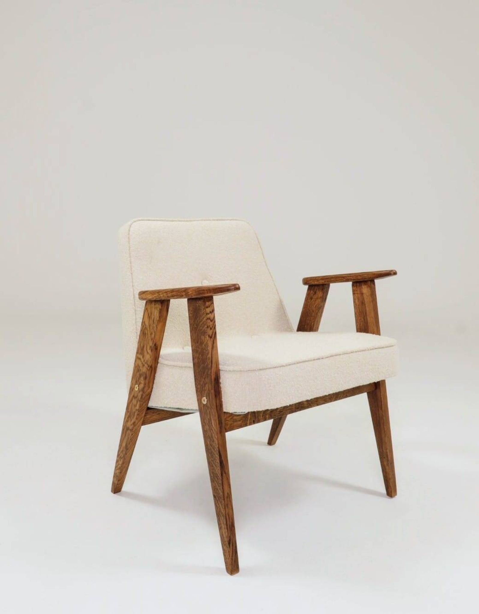 Vintage Lounge Chair Oak Wood and Bouclè Fabric Scandinavian Design