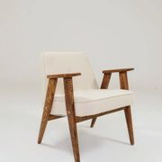 Vintage Lounge Chair Oak Wood and Bouclè Fabric Scandinavian Design