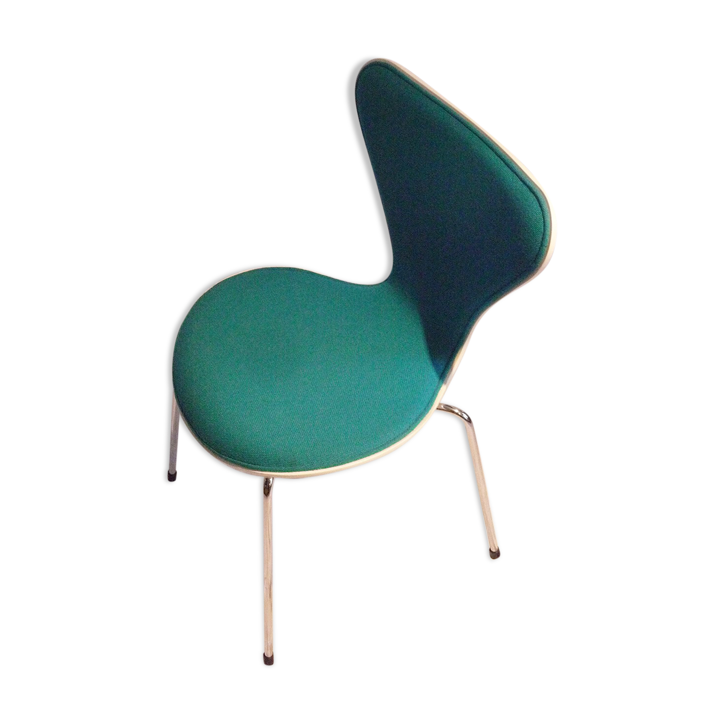 Chaise modèle 3107 tissu turquoise design Jacobsen, édition Fritz hansen