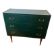 Commode vintage verte poignées dorées et pieds fuseaux