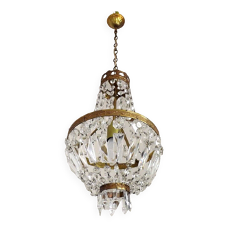 French empire style brass montgolfier crystal basket chandelier 4114