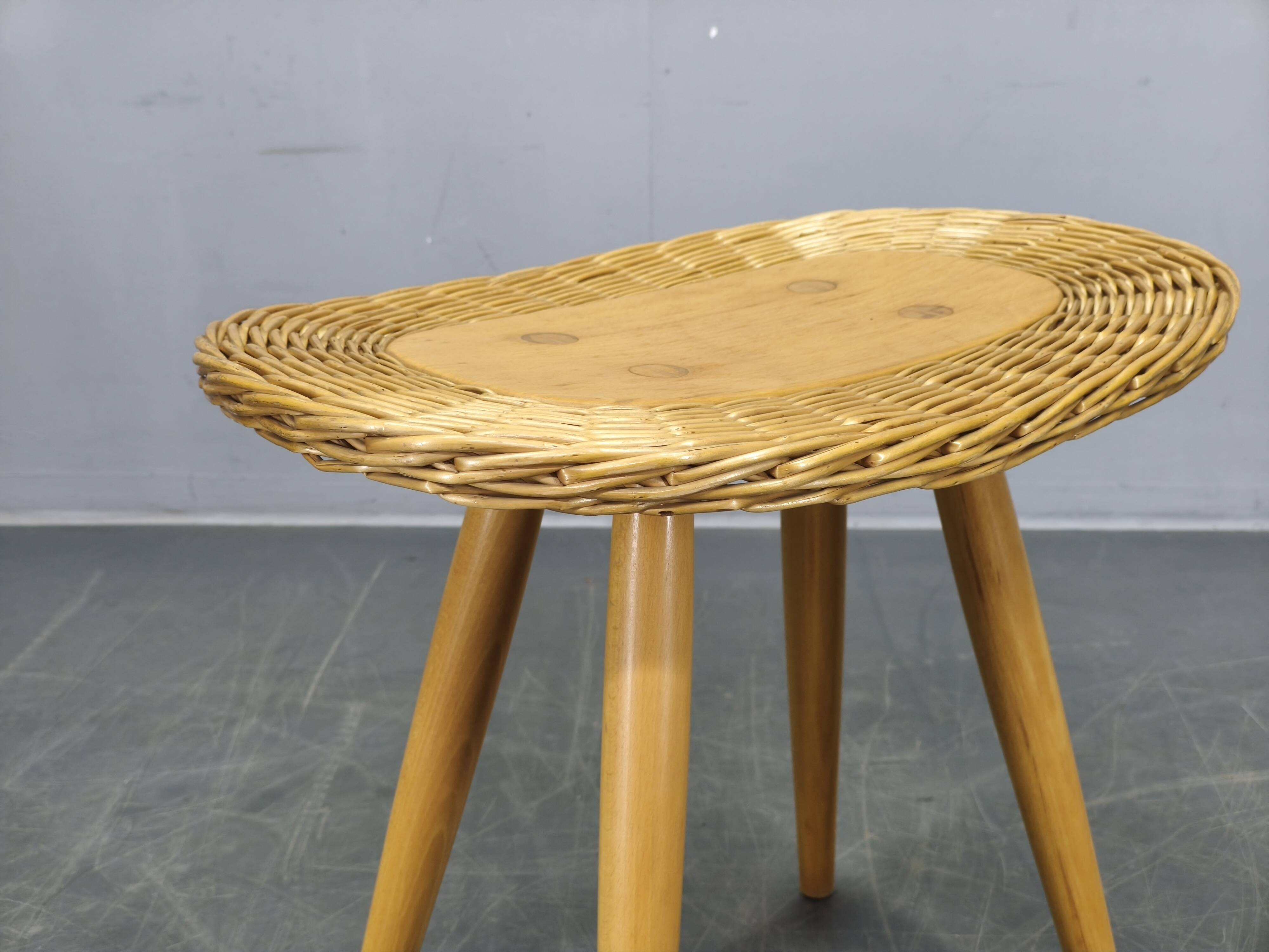 Pair of Rattan Side Tables by Jan Kalous for ULUV, 1970s