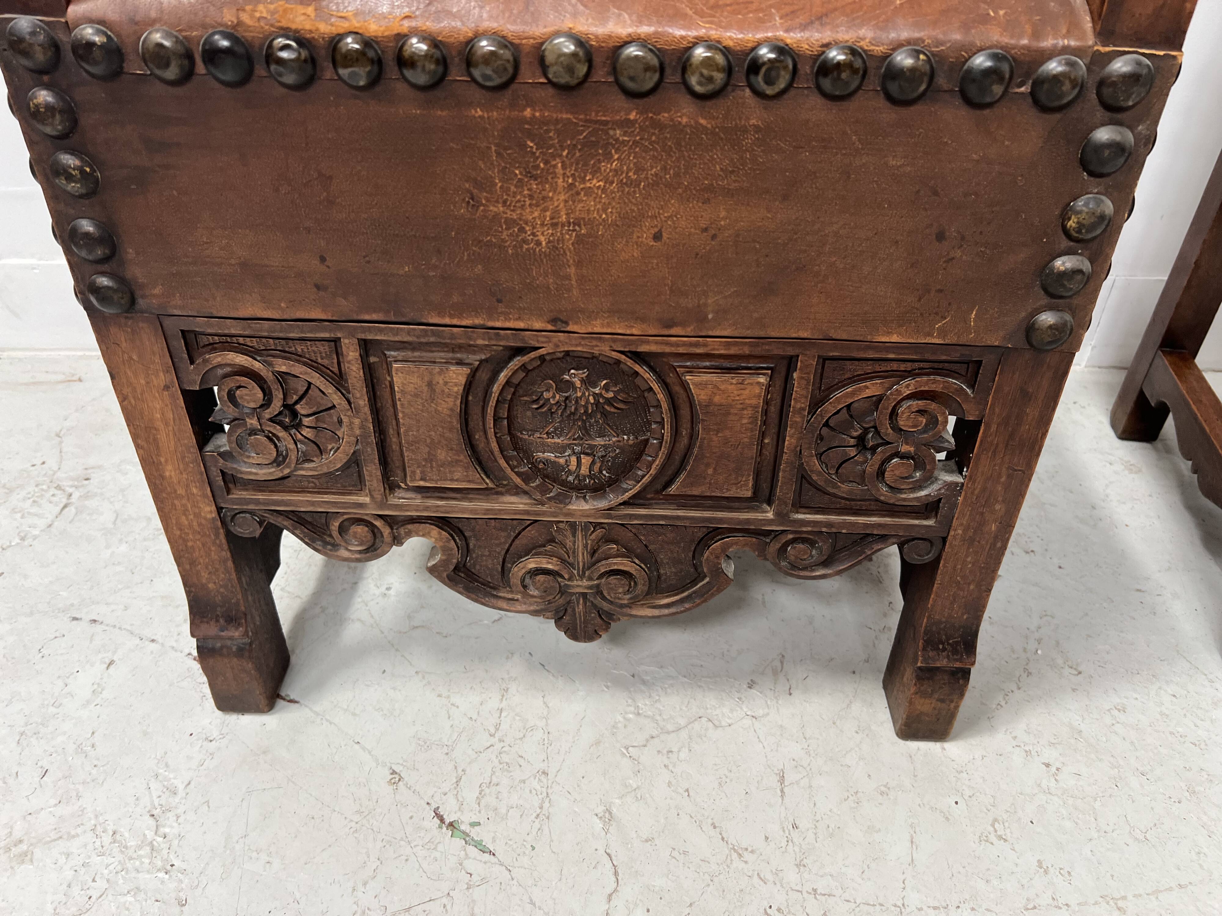 Pair of Renaissance style armchairs in walnut, 20th century