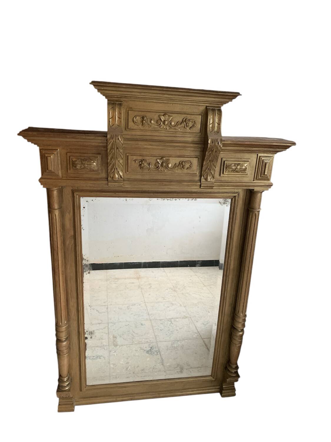 Large mercury beveled wooden mirror