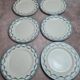 Set of 12 antique Salins "Petit Trianon" blue ironstone dinner plates.