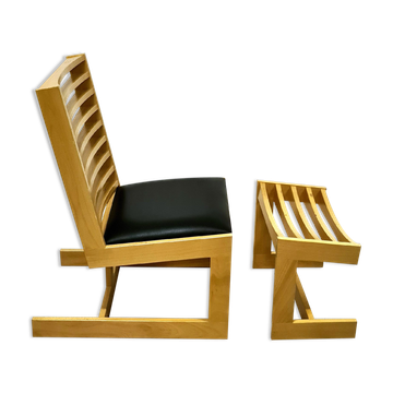 Chaise longue moderniste avec pouf, années 1980