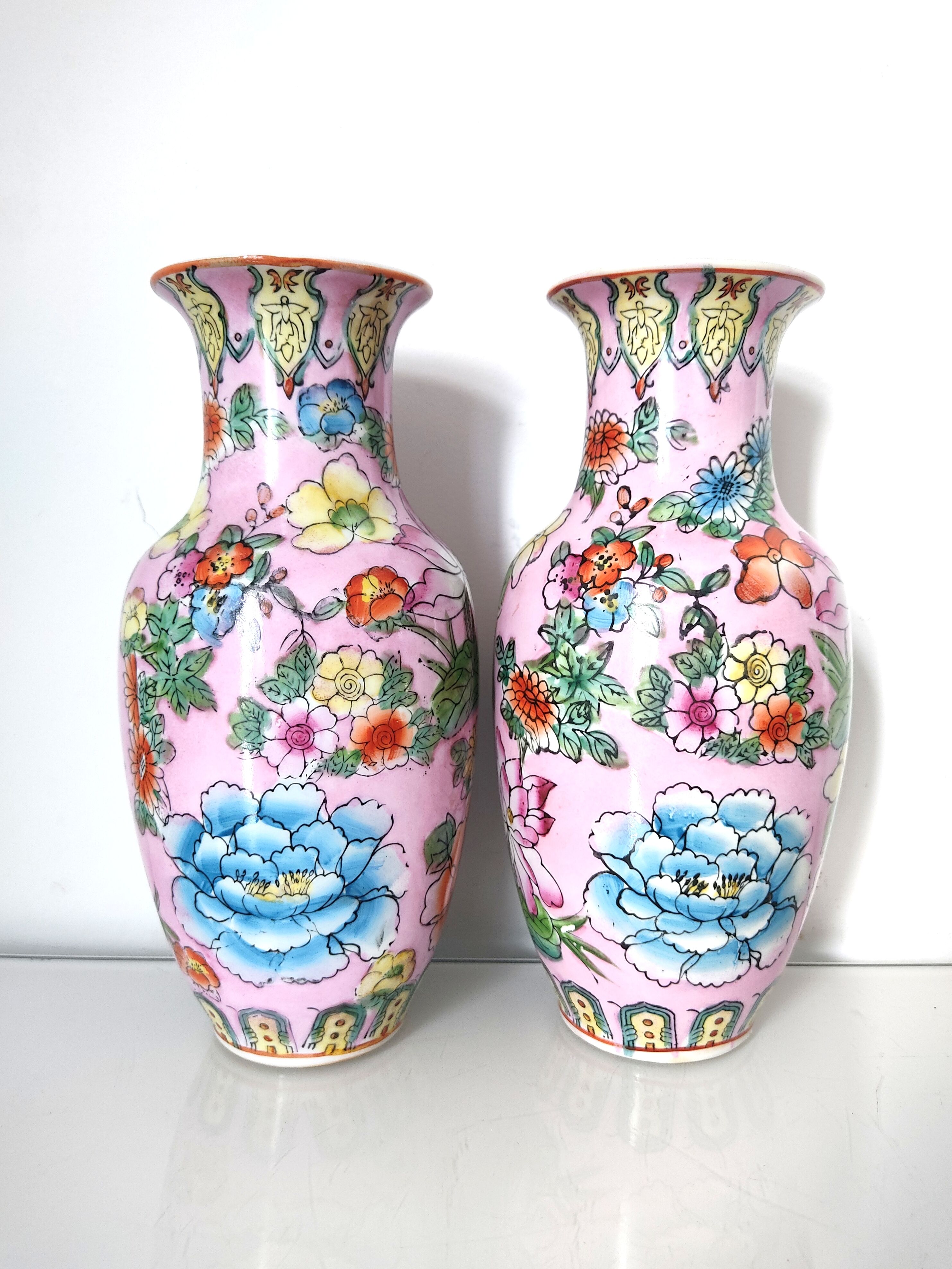 Pair of flowered Chinese vases