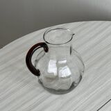 Vintage blown glass pitcher with brown handle