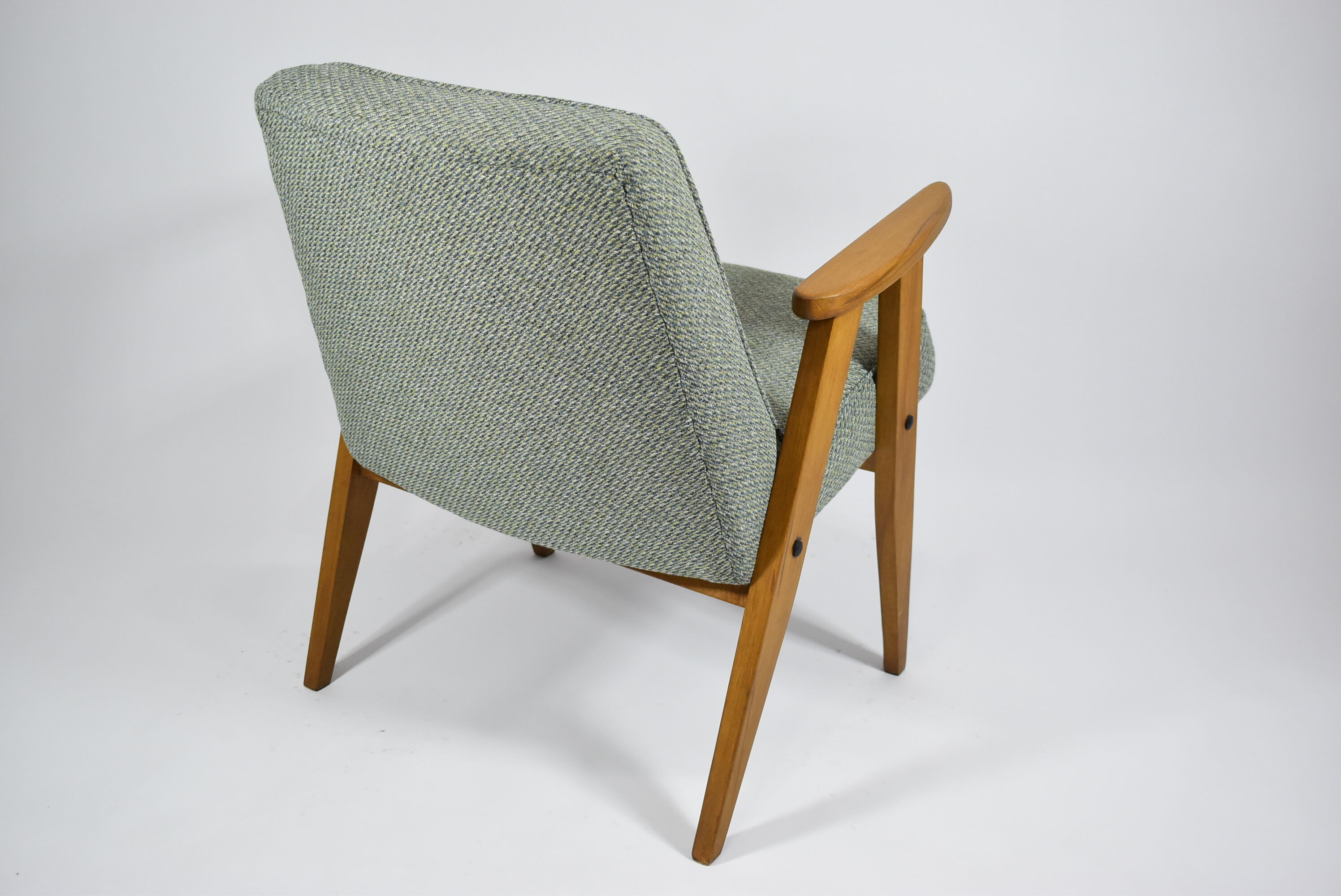 Armchair 366 by j. chierowski, green fabric, teak wood 1960