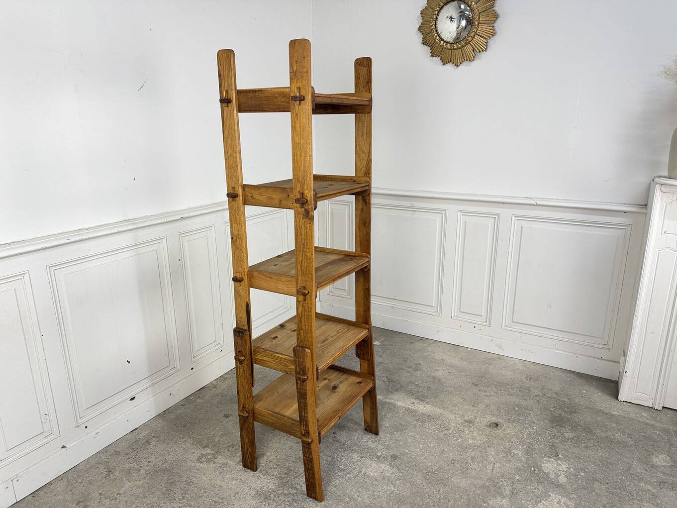 Brutalist shelf from the 1950s in beech wood.