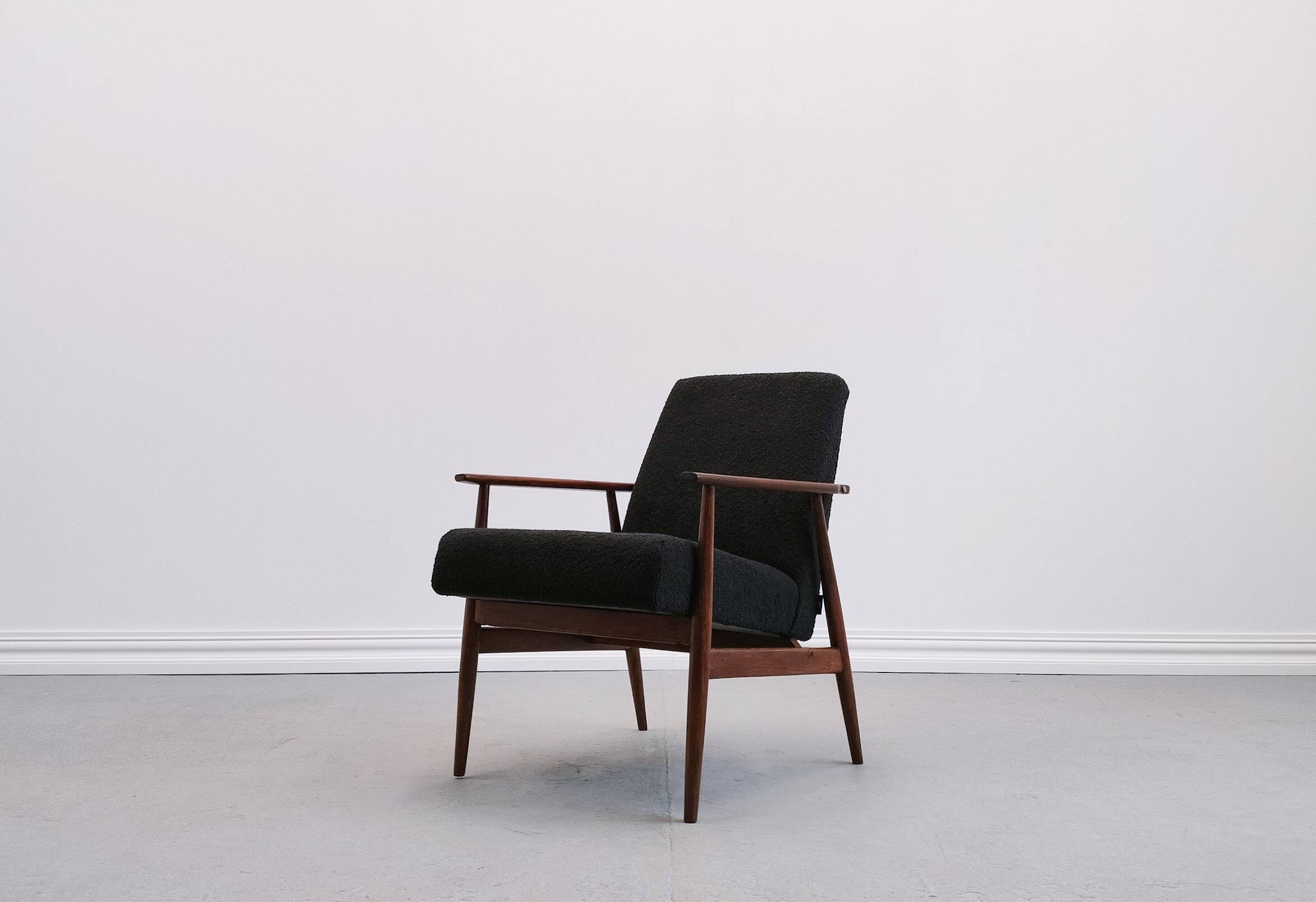 Henryk Lis armchair in black boucle 1960