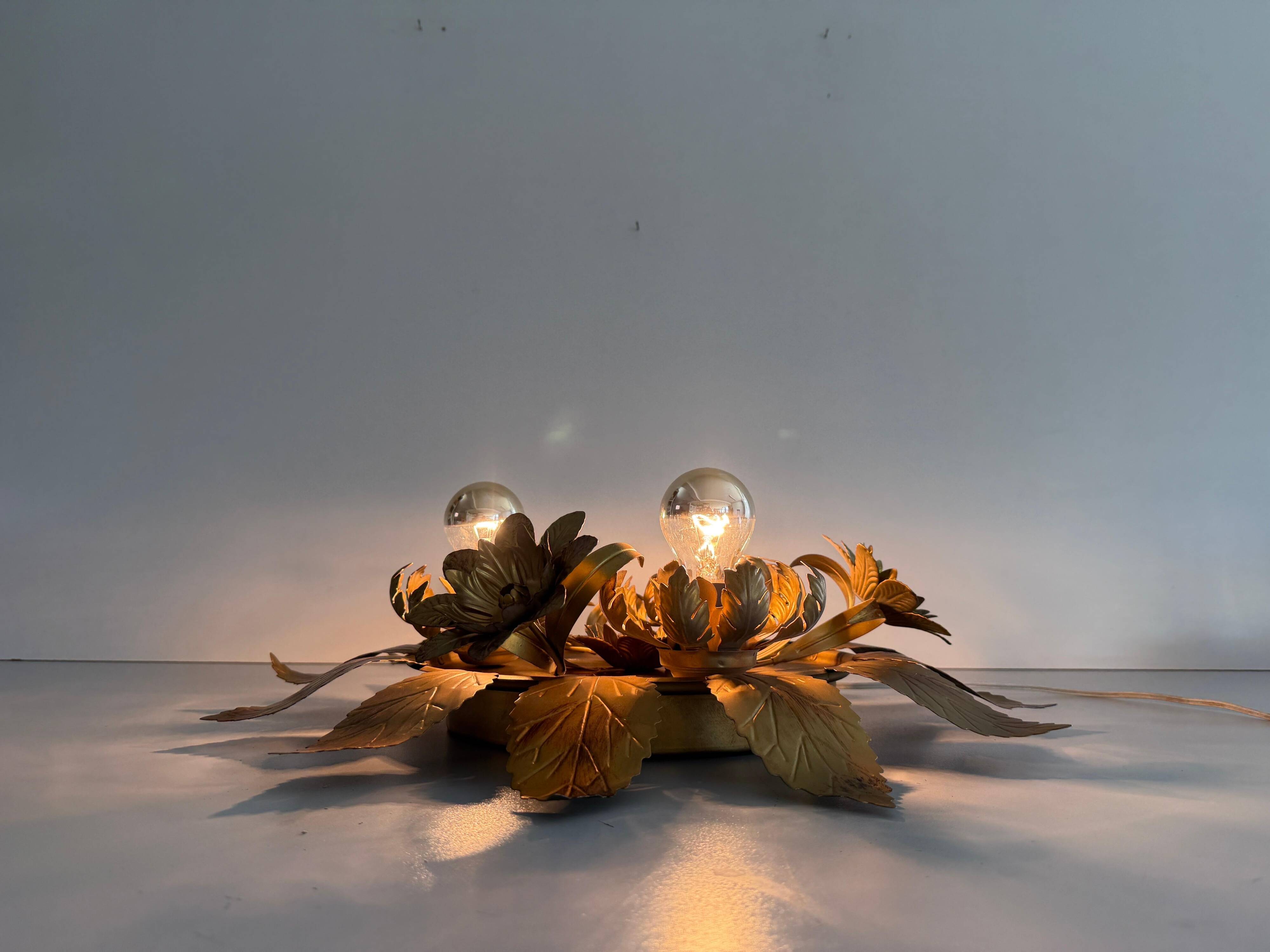 Three-arm flush lamp, brass, Design/One, 1960s, Germany