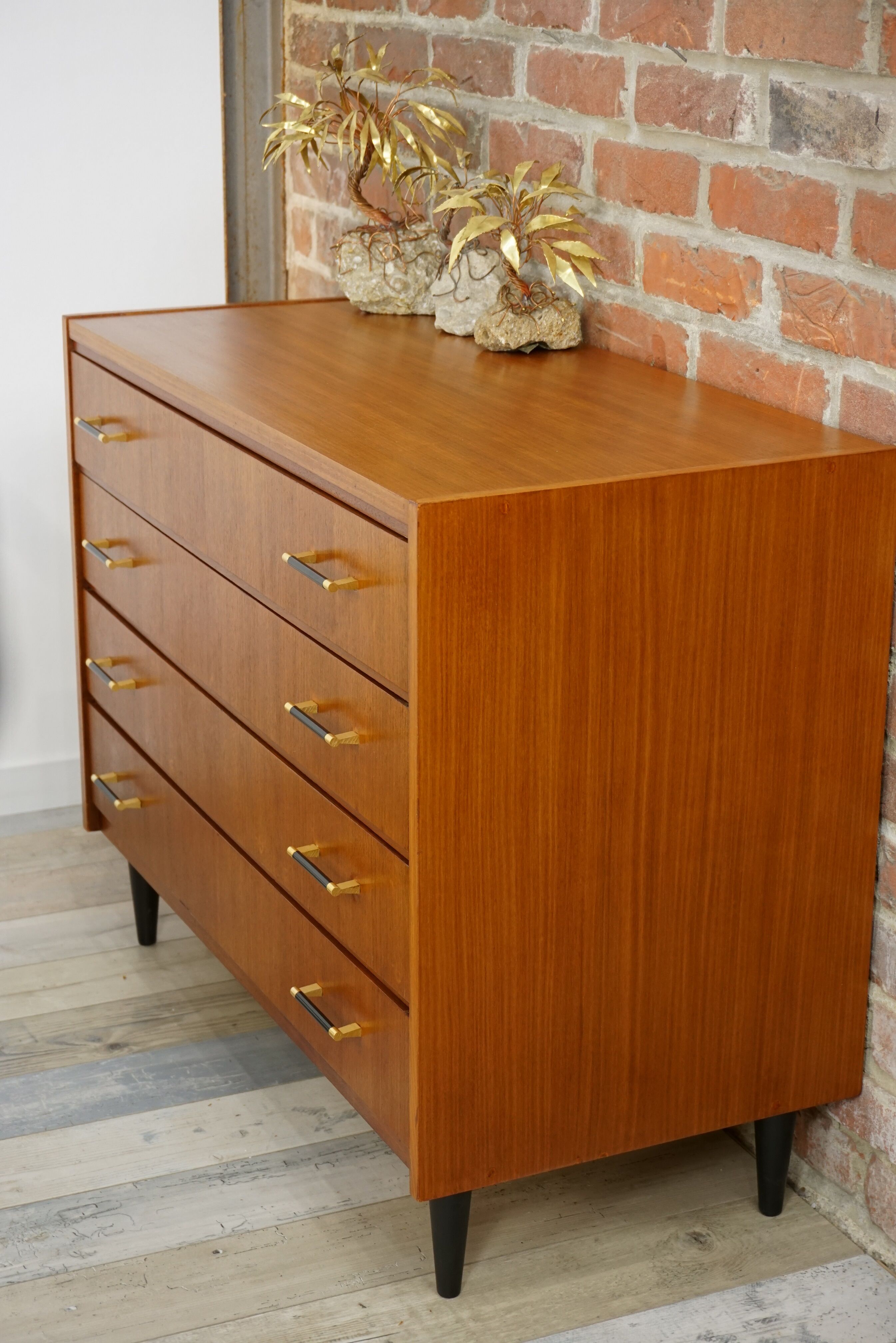 60s teak and brass chest of drawers