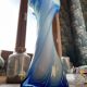 Large twisted blue vase made of Empoli glass, Tuscany, Florence (1950, Italy)